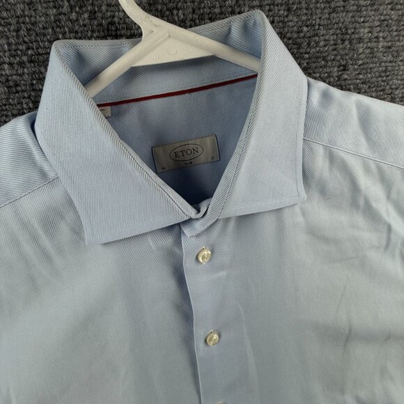Eton Slim 17 Blue Twill Button Up Dress Shirt Men Cotton Long Sleeve Designer ** - Picture 6 of 16